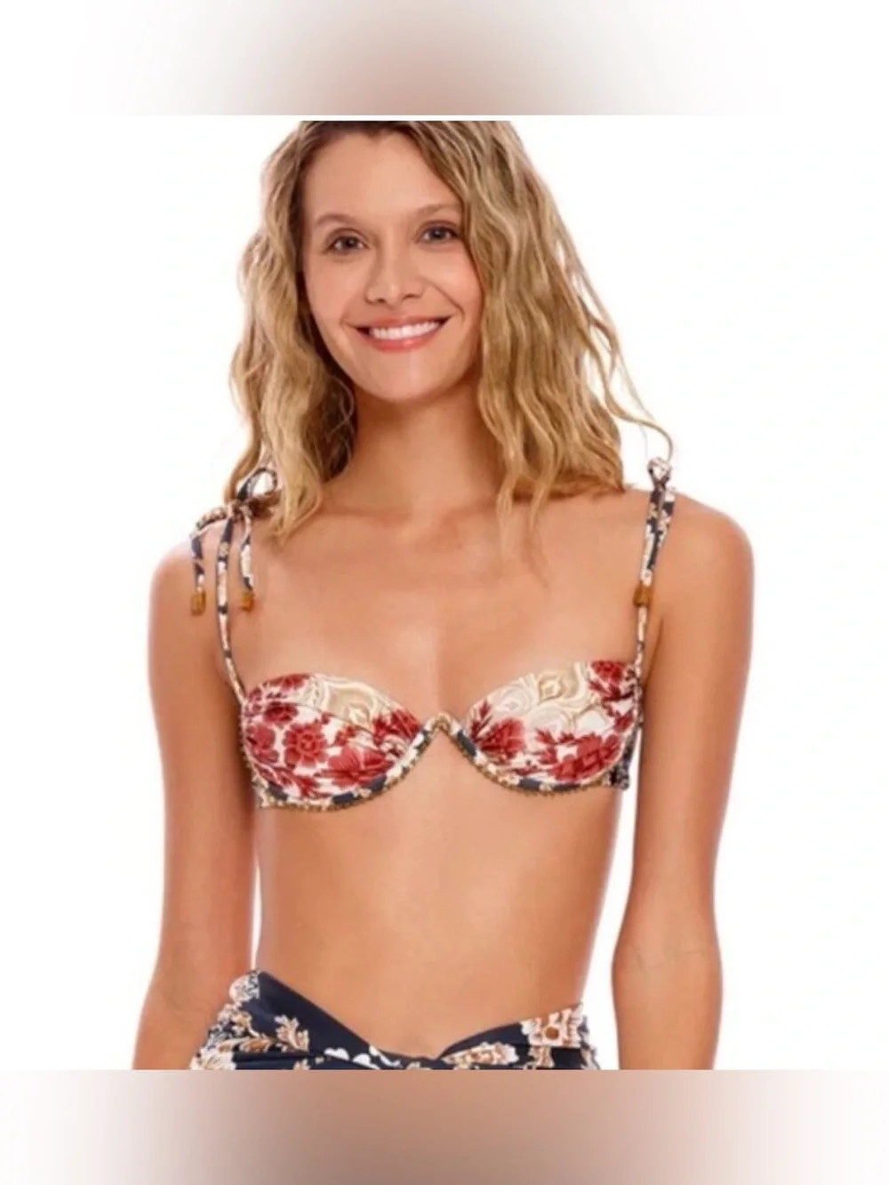 Agua Bendita Women’s Beige Donna Fera Floral Underwire bikini Top, SZ:XL